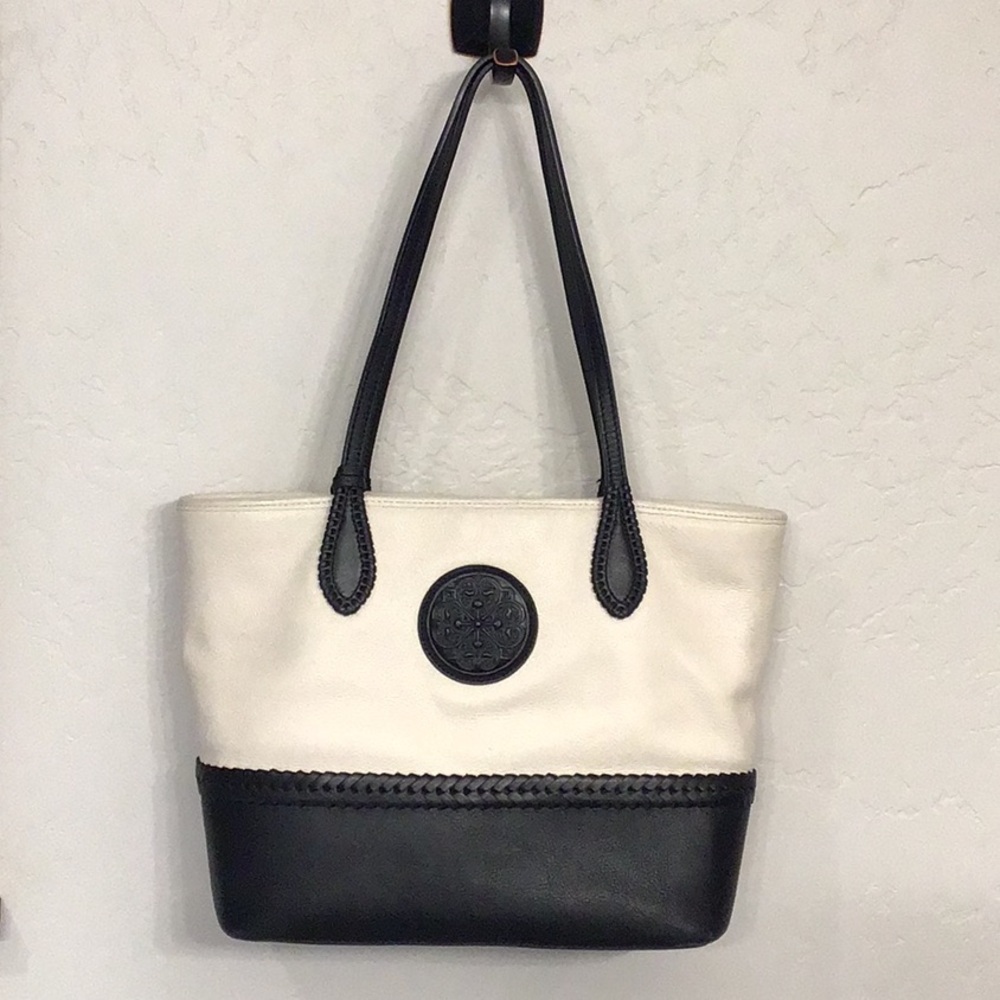 Brighton Ferrara black and white leather tote